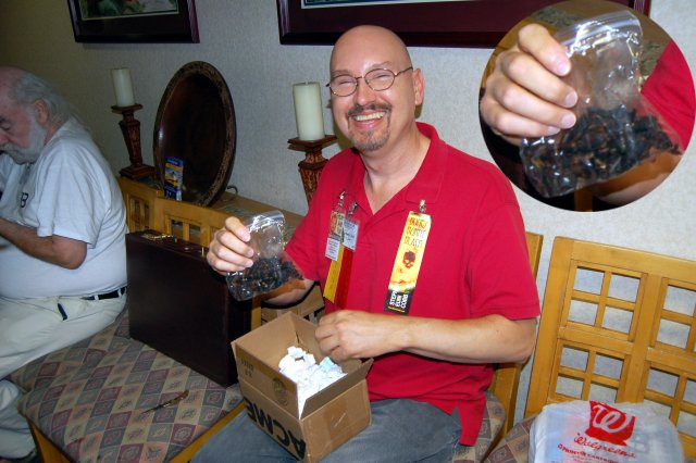 Mr. Cobb with bag of burnt chicken bones.