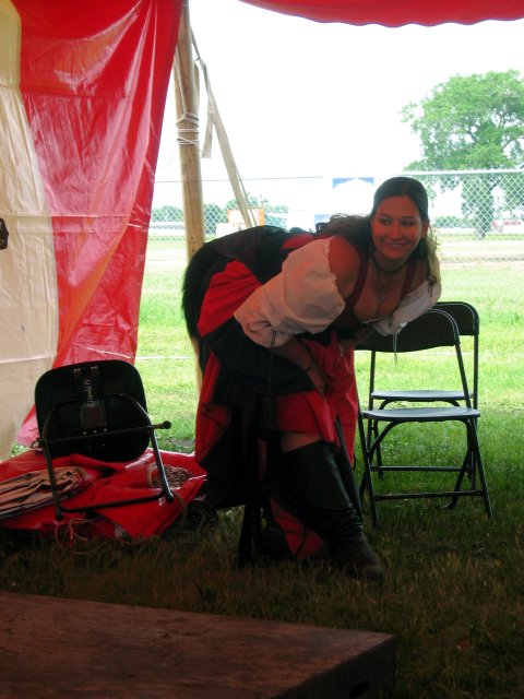 bawdette leaning over